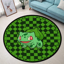 Bulbasaur Pokemon Green Checkered Round Rug