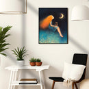 Cat And Girl In Moon Night Watercolor - Living Room - Canvas Wall Art - Print - Wall Decor