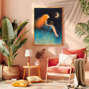 Cat And Girl In Moon Night Watercolor - Living Room - Canvas Wall Art - Print - Wall Decor