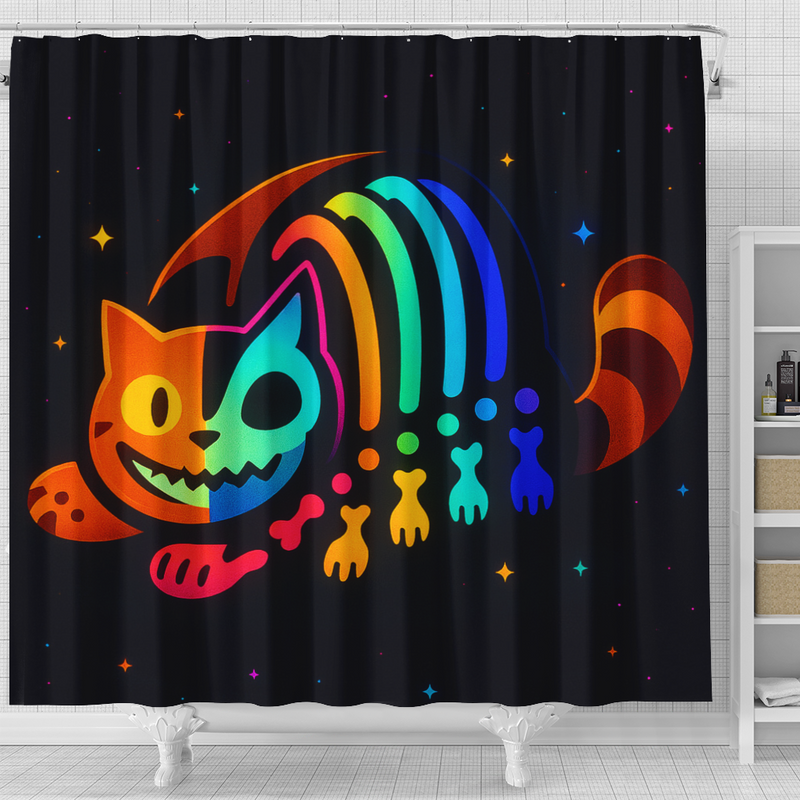 Cat Bus Totoro Ghibli Line Color Skellington Shower Curtain