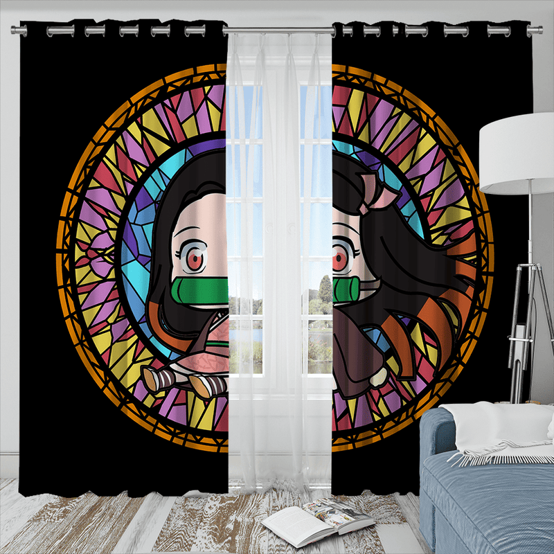 Chibi Nezuko Demon Stained Glass Window Curtain