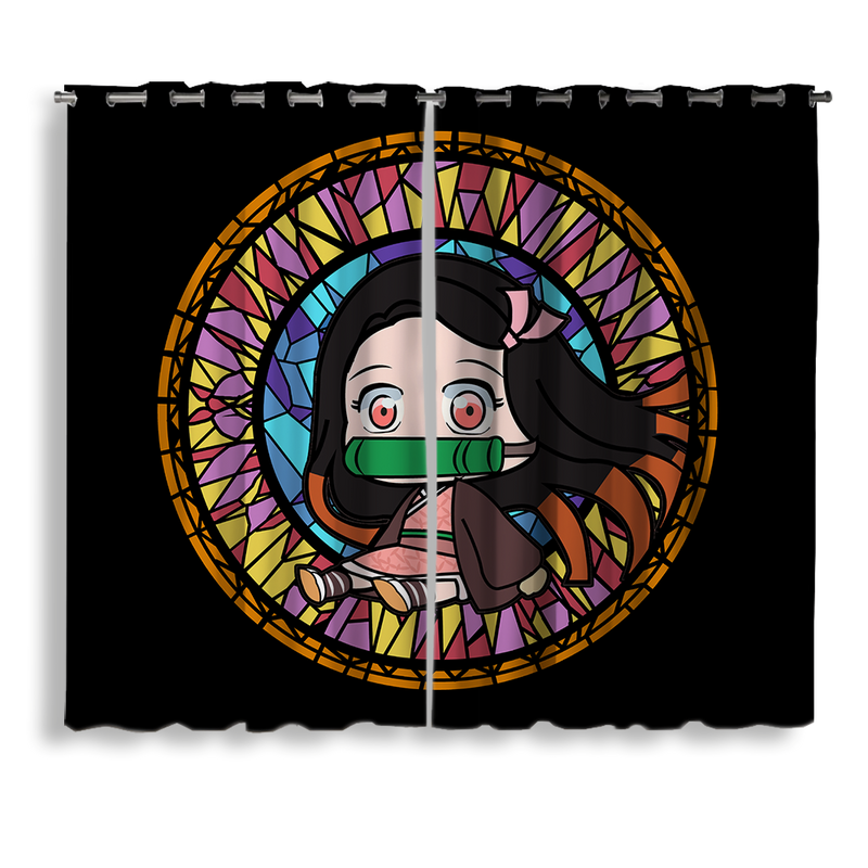 Chibi Nezuko Demon Stained Glass Window Curtain