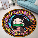 Chibi Nezuko Demon Slayer Stained Glass Round Rug