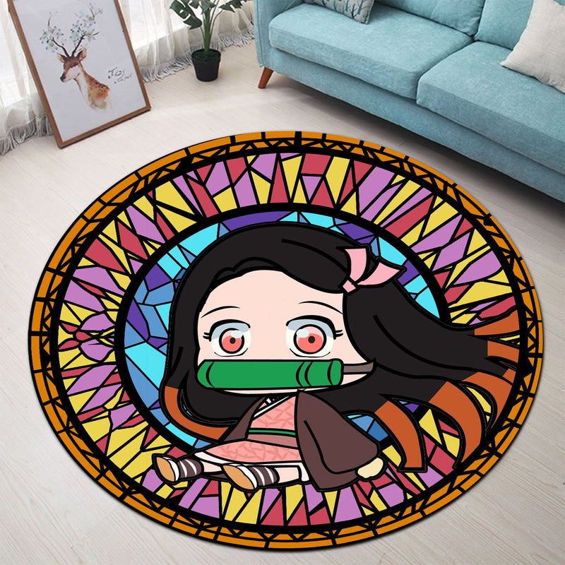 Chibi Nezuko Demon Slayer Stained Glass Round Rug