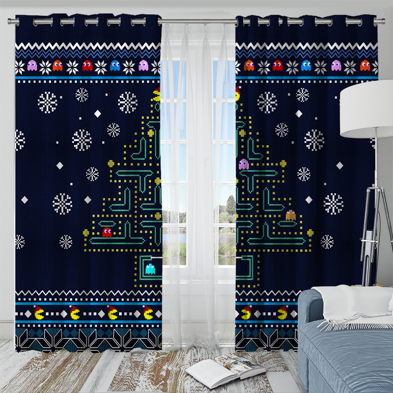 Christmas Tree Pacman Window Curtain