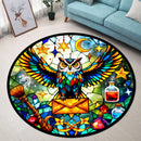 Colorfull Owl Stained Glass Round Rug