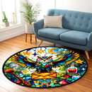 Colorfull Owl Stained Glass Round Rug