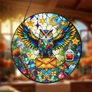 Colorfull Owl Round Stained Glass Suncatcher