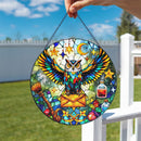 Colorfull Owl Round Stained Glass Suncatcher