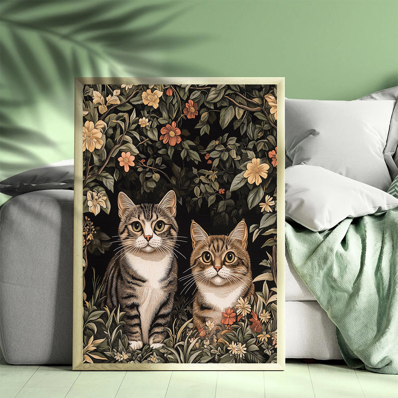 Couple Cats In Jungle - Living Room - Canvas Wall Art - Print - Wall Decor