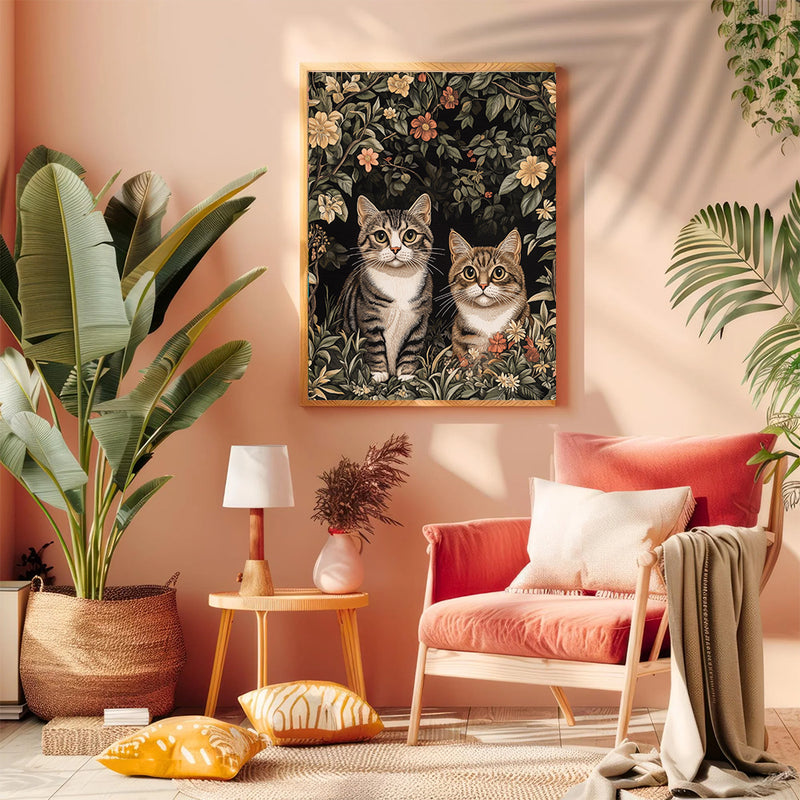 Couple Cats In Jungle - Living Room - Canvas Wall Art - Print - Wall Decor