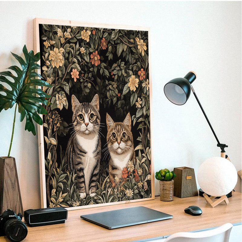 Couple Cats In Jungle - Living Room - Canvas Wall Art - Print - Wall Decor