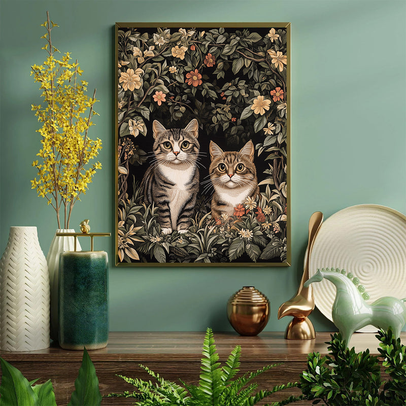 Couple Cats In Jungle - Living Room - Canvas Wall Art - Print - Wall Decor