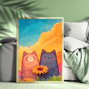 Cat Rainbow Sunflower Watercolor - Living Room - Canvas Wall Art - Print - Wall Decor