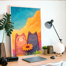 Cat Rainbow Sunflower Watercolor - Living Room - Canvas Wall Art - Print - Wall Decor