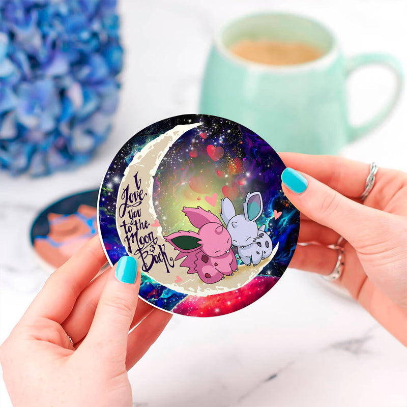 Couple Pokemon Love You To The Moon Galaxy Ceramic Decor Coaster - Gift Idea