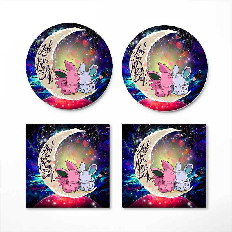 Couple Pokemon Love You To The Moon Galaxy Ceramic Decor Coaster - Gift Idea