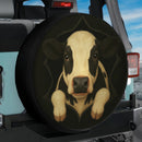 Cow In A Torn Fabric Jeep Car Spare Tire Cover