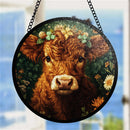 Cow Round Stained Glass Suncatcher