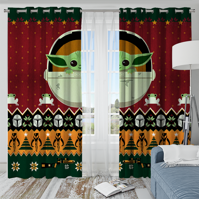 Cute Baby Yoda Space Christmas Window Curtain