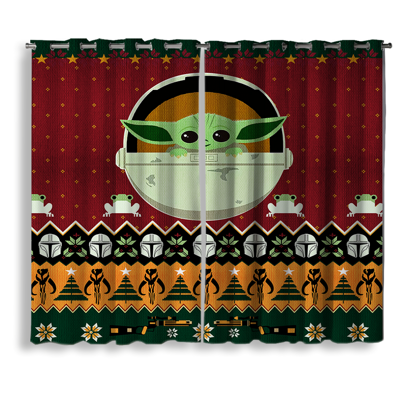 Cute Baby Yoda Space Christmas Window Curtain