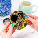 Cute Cat Sunflower Zipper Ceramic Decor Coaster - Gift Idea