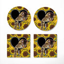 Cute Cat Sunflower Zipper Ceramic Decor Coaster - Gift Idea
