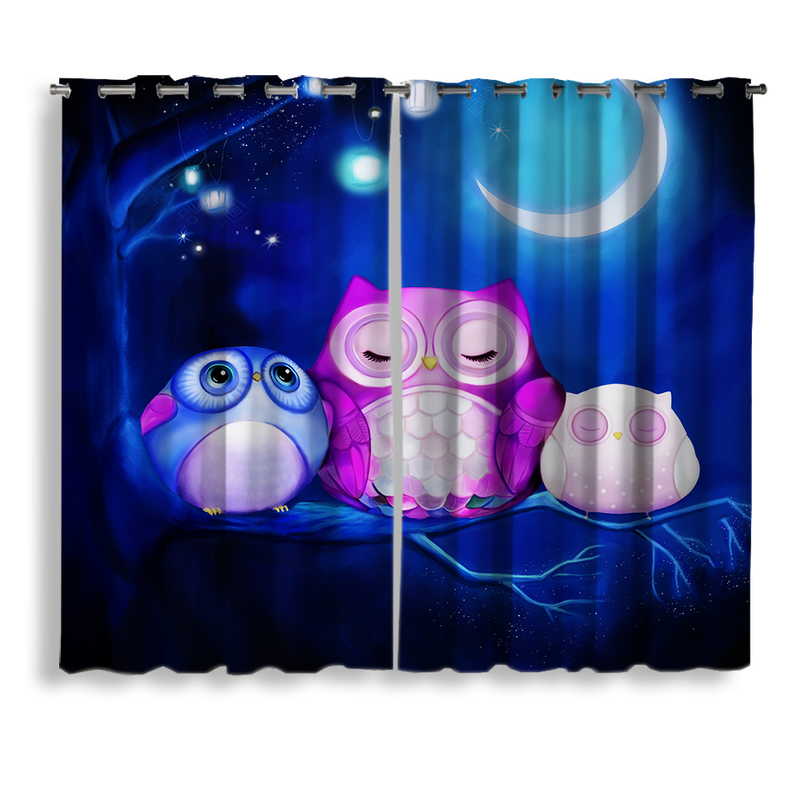 Cute Owl Night Window Curtain