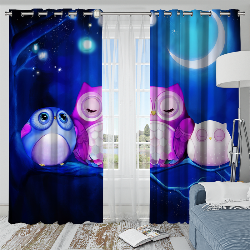 Cute Owl Night Window Curtain