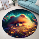 Cute Pomeranian Bedded Down In The Grass Round Rug