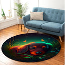 Cute Dachshund Bedded Down In The Grass Round Rug