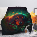 Cute Dachshund Bedded Down In The Grass Safe And Cozy Fireflies Moonlight Premium Blanket