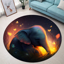 Cute Elephant Bedded Down In The Grass 1 Round Rug
