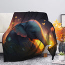 Cute Elephant Bedded Down In The Grass Safe And Cozy Fireflies Moonlight Premium Blanket