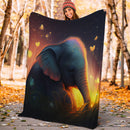 Cute Elephant Bedded Down In The Grass Safe And Cozy Fireflies Moonlight Premium Blanket