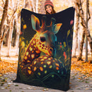 Cute Giraffe Bedded Down In The Grass Safe And Cozy Fireflies Moonlight Premium Blanket