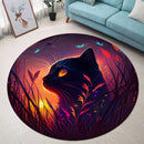 Cute Black Cat Bedded Down In The Grass Round Rug