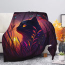 Cute Black Cat Bedded Down In The Grass Safe And Cozy Fireflies Moonlight Premium Blanket