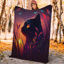 Cute Black Cat Bedded Down In The Grass Safe And Cozy Fireflies Moonlight Premium Blanket