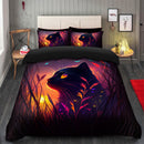 Cute Black Cat Bedded Down In The Grass Safe And Cozy Fireflies Bedding Set