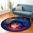 Cute Owl Bedded Down In The Grass Round Rug