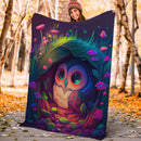 Cute Owl Bedded Down In The Grass Safe And Cozy Fireflies Moonlight Premium Blanket