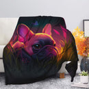 Cute Pink French Bulldog Bedded Down In The Grass Safe And Cozy Fireflies Moonlight Premium Blanket