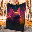 Cute Pink French Bulldog Bedded Down In The Grass Safe And Cozy Fireflies Moonlight Premium Blanket