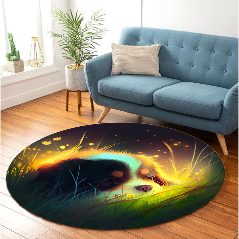 Cute Puppy Bedded Down In The Grass 2 Round Rug