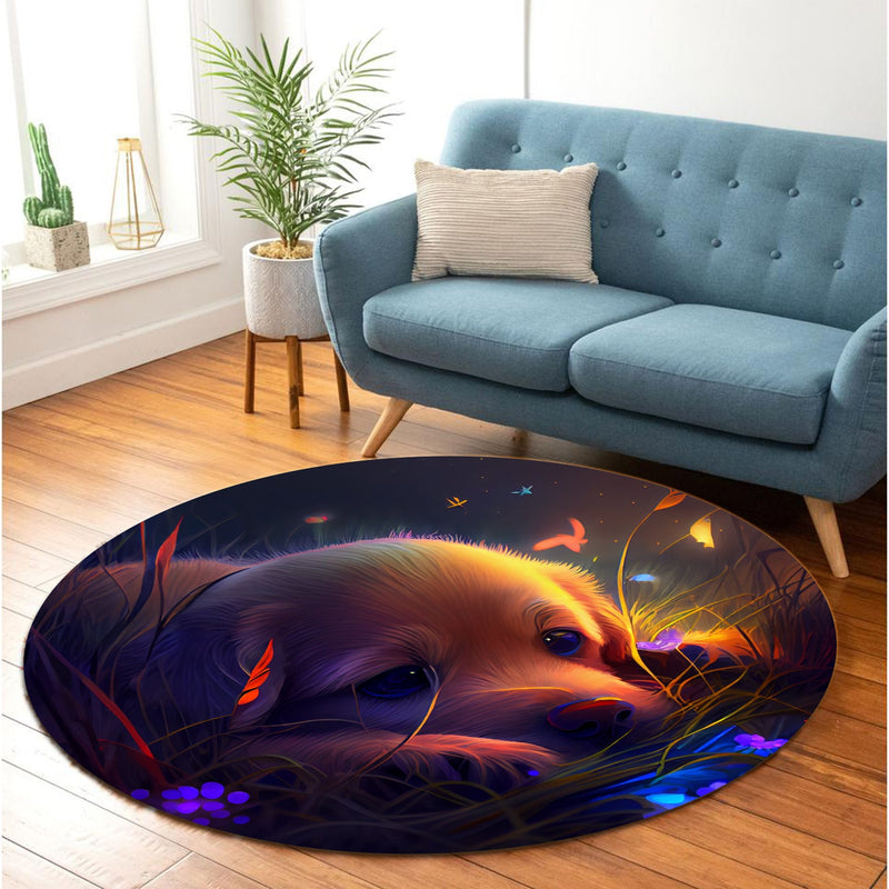 Cute Puppy Bedded Down In The Grass 3 Round Rug