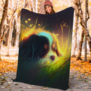 Cute Puppy Bedded Down In The Grass Safe And Cozy Fireflies Moonlight Premium Blanket