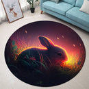 Cute Abbit Bedded Down In The Grass Round Rug