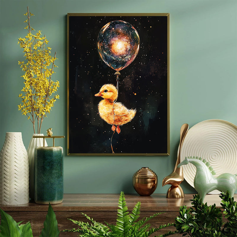 Little Duck's Galaxy Balloon Adventure - Living Room - Canvas Wall Art - Print - Wall Decor