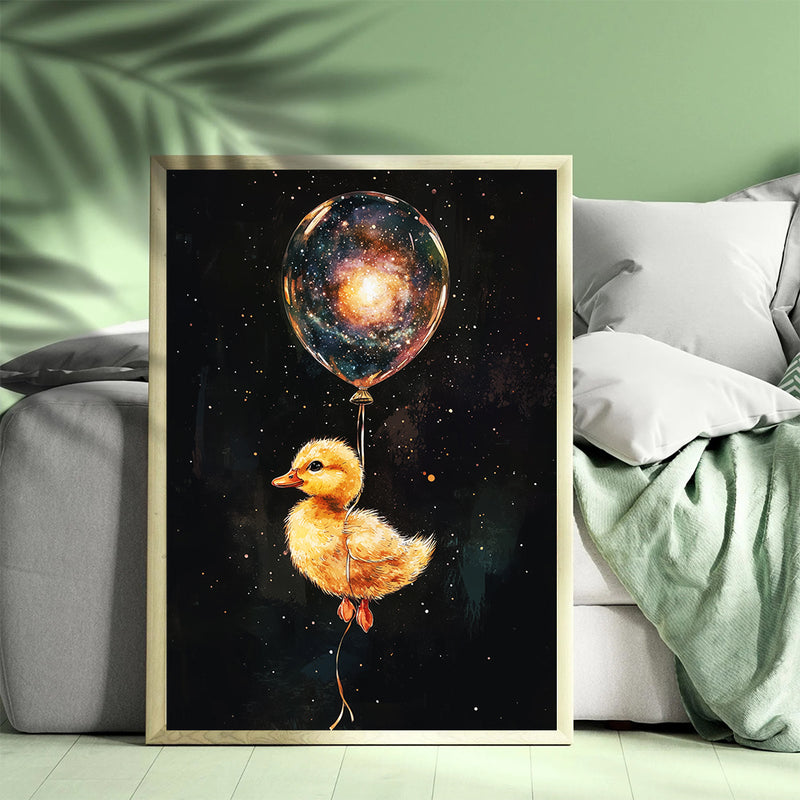 Little Duck's Galaxy Balloon Adventure - Living Room - Canvas Wall Art - Print - Wall Decor